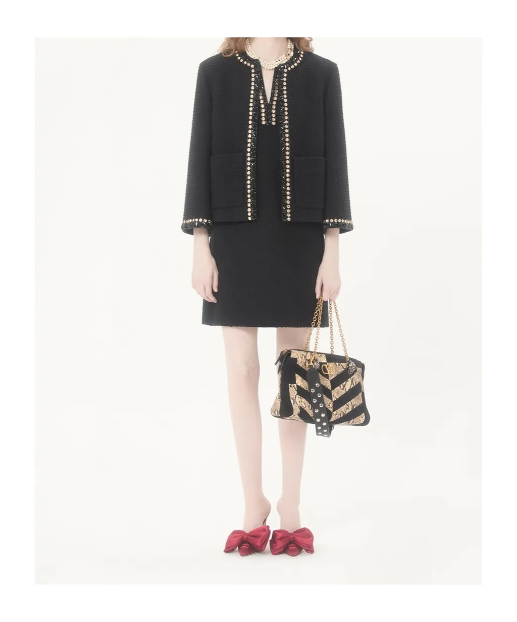 Embroidered Canestrello Tweed Short Dress