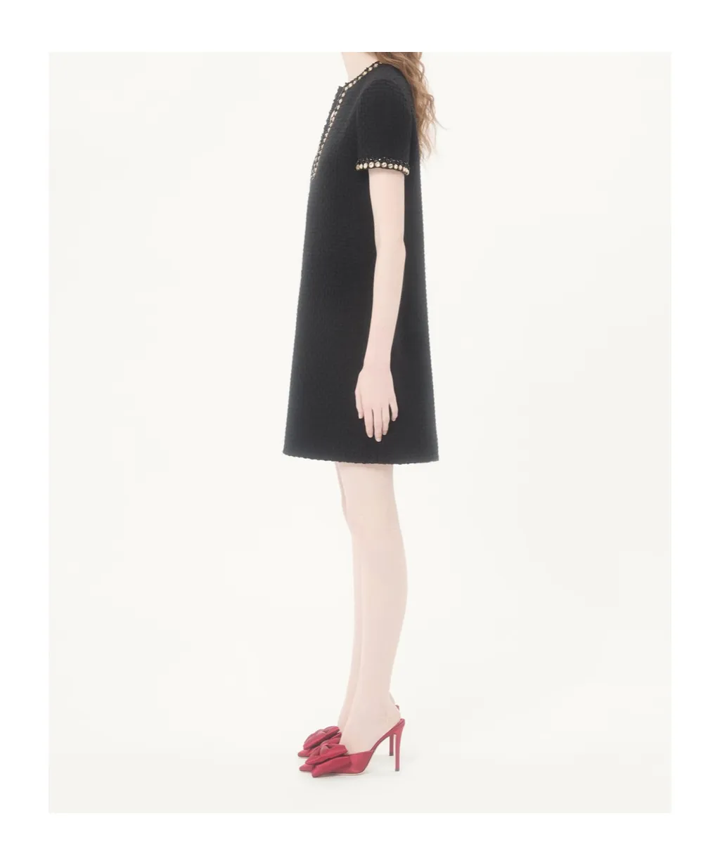 Embroidered Canestrello Tweed Short Dress