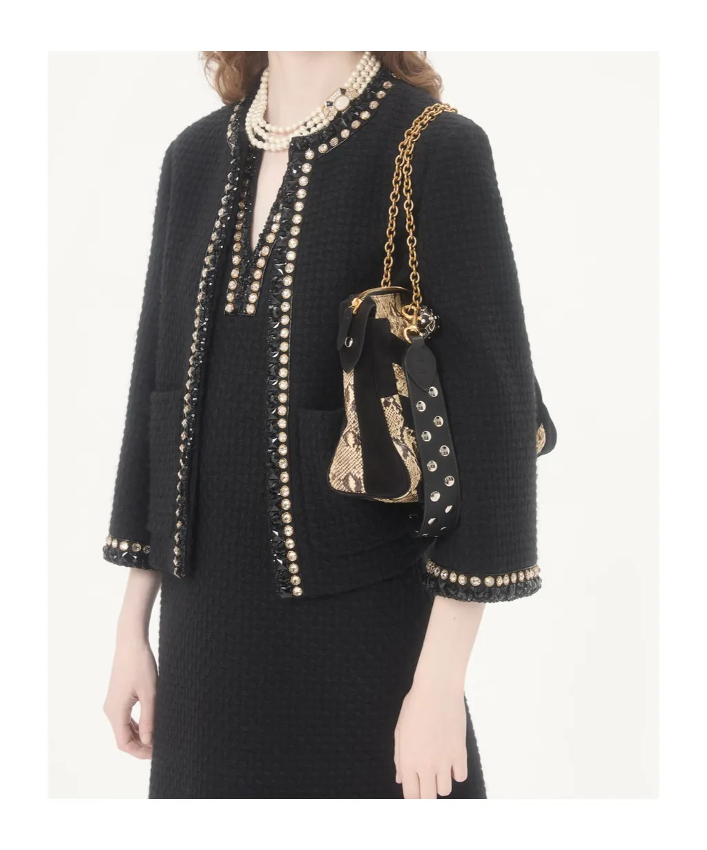 Embroidered Canestrello Tweed Short Dress