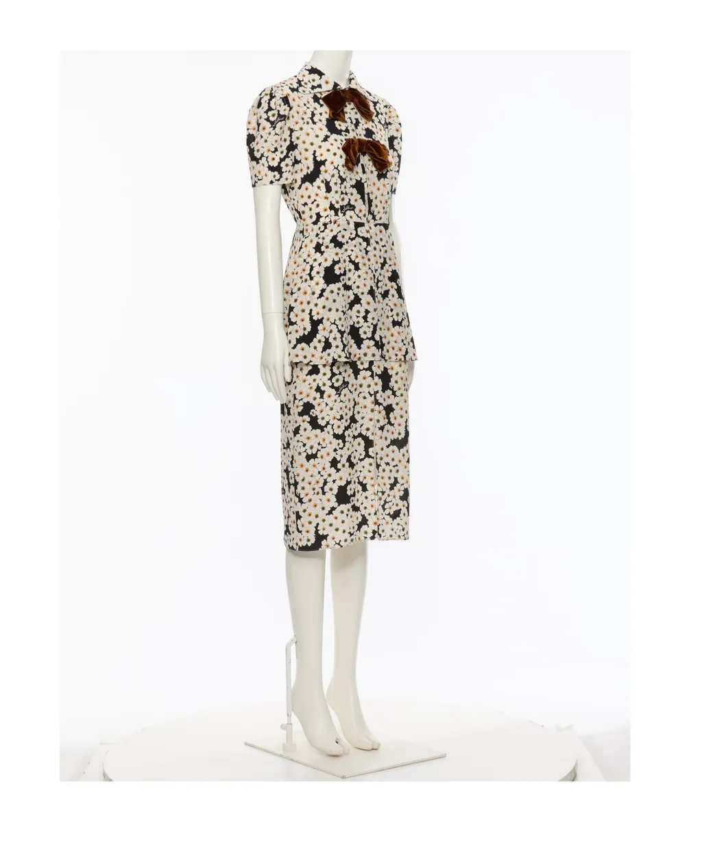 Primula-Print Bow-Details Midi Dress