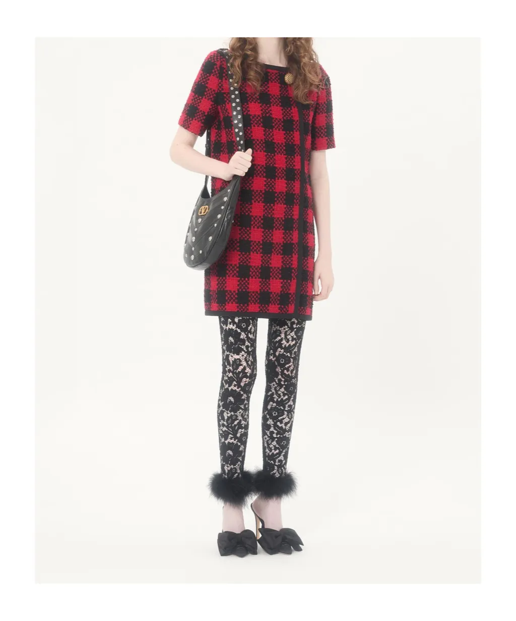 Short Dress In Damier Tweed