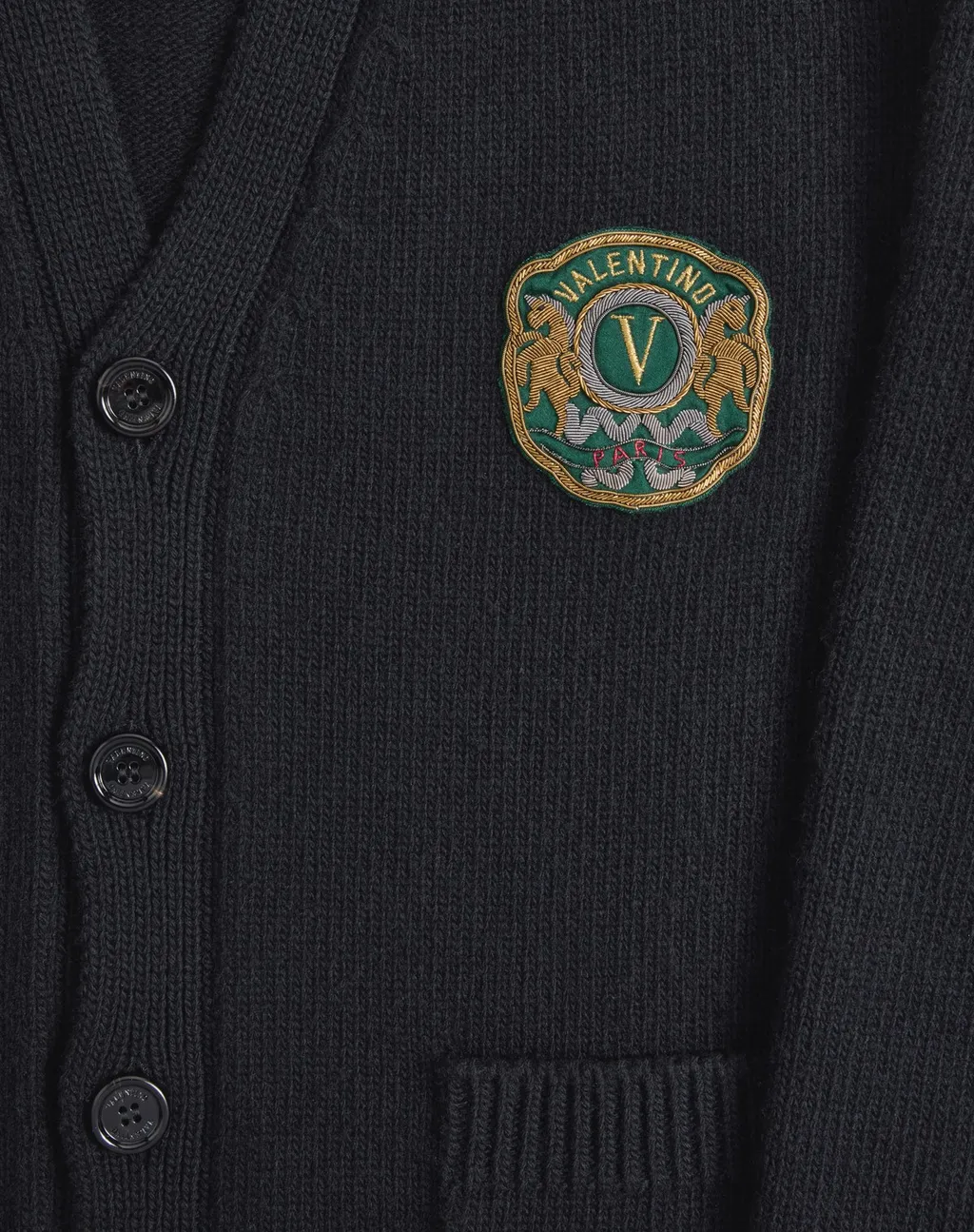 Valentino Wool Cardigan With Embroidered Valentino Patch
