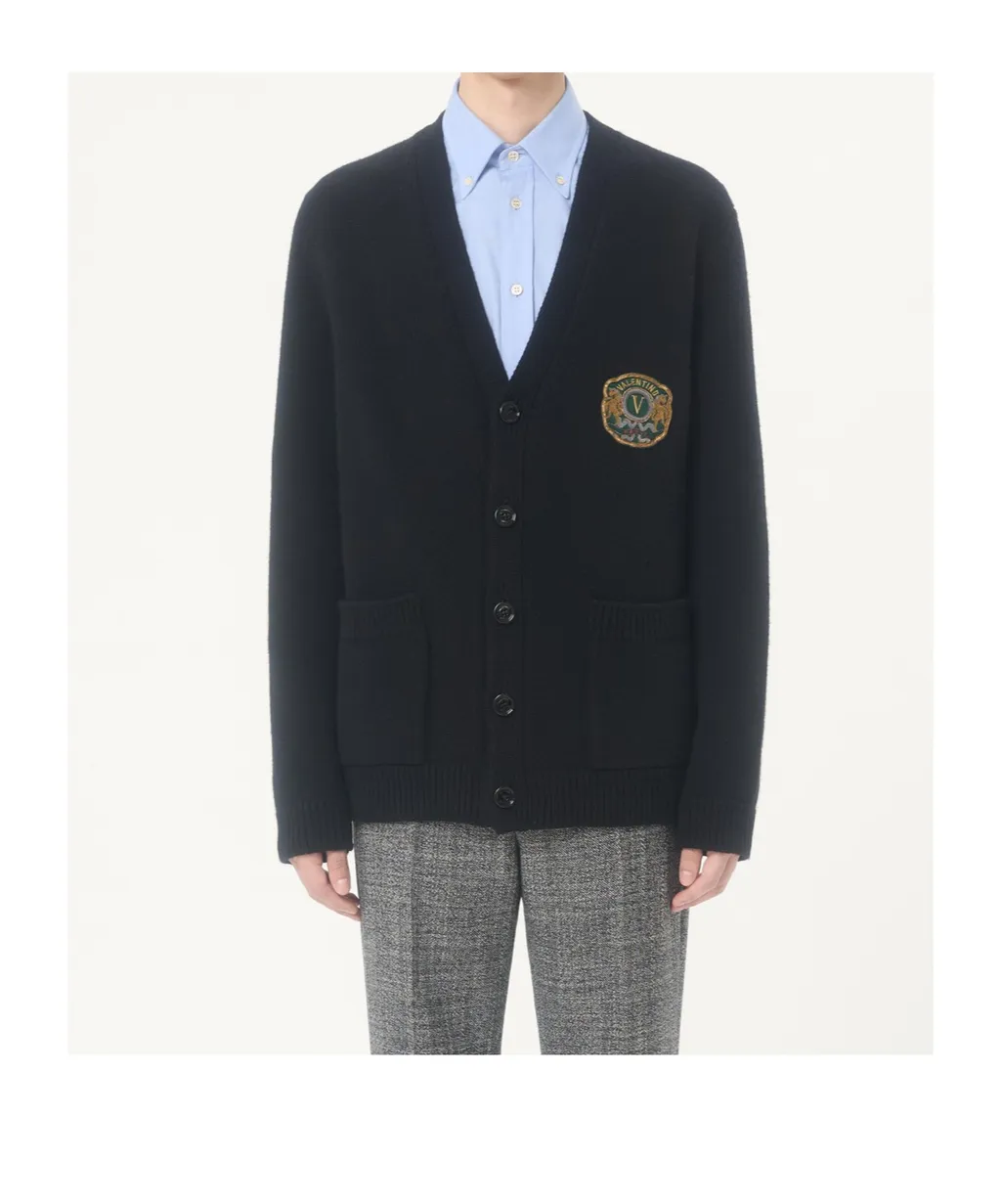 Valentino Wool Cardigan With Embroidered Valentino Patch