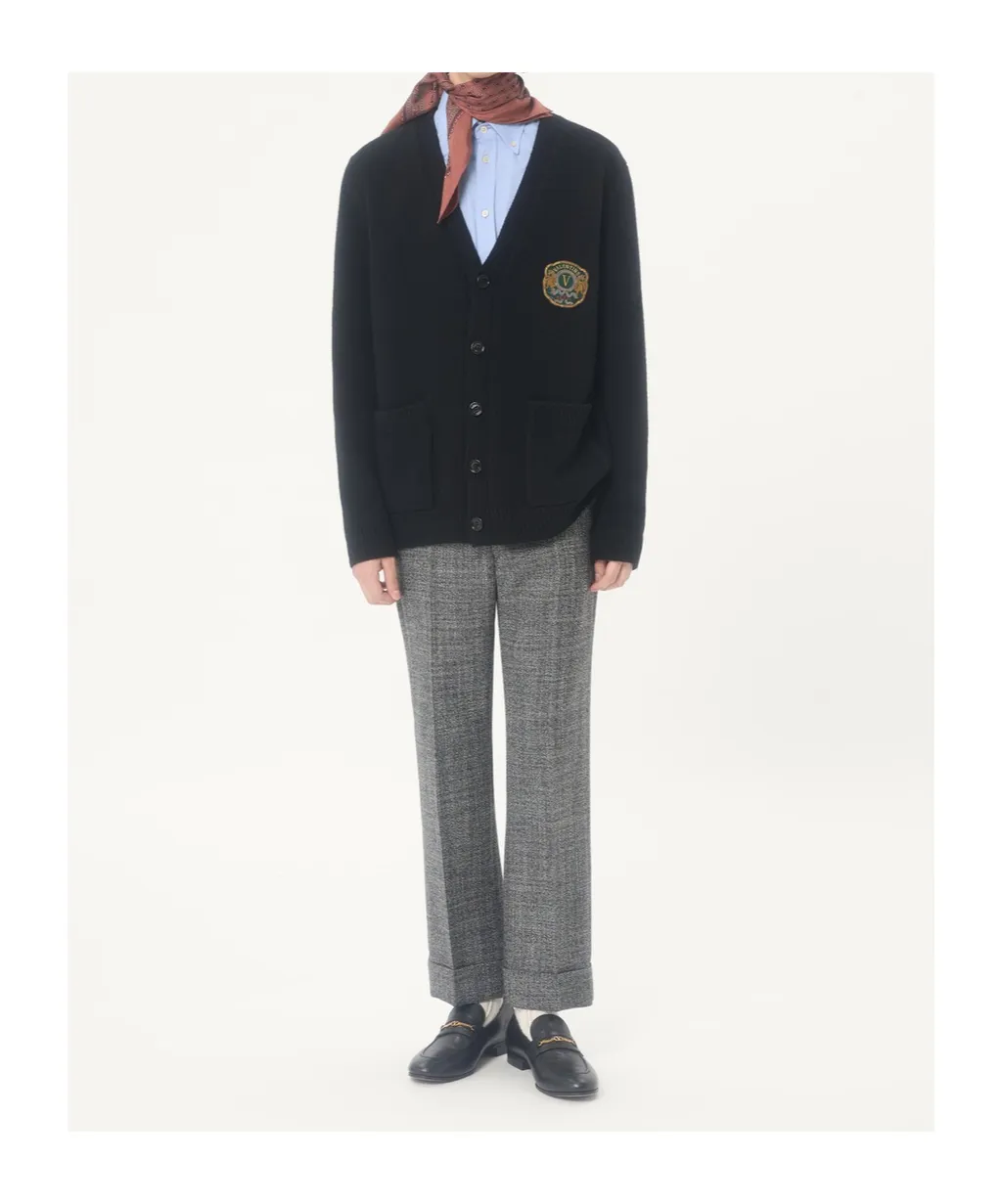 Valentino Wool Cardigan With Embroidered Valentino Patch