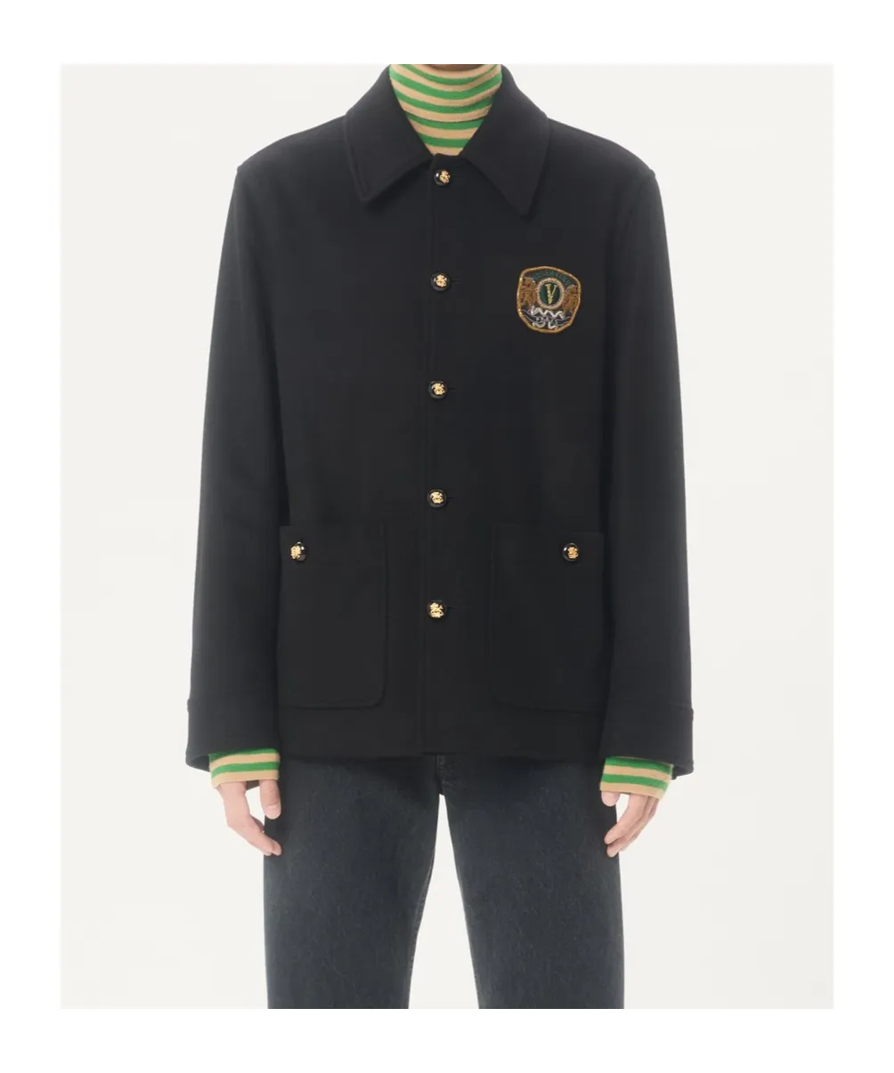 Valentino Wool And Cashmere Jacket With Embroidered Valentino Patch
