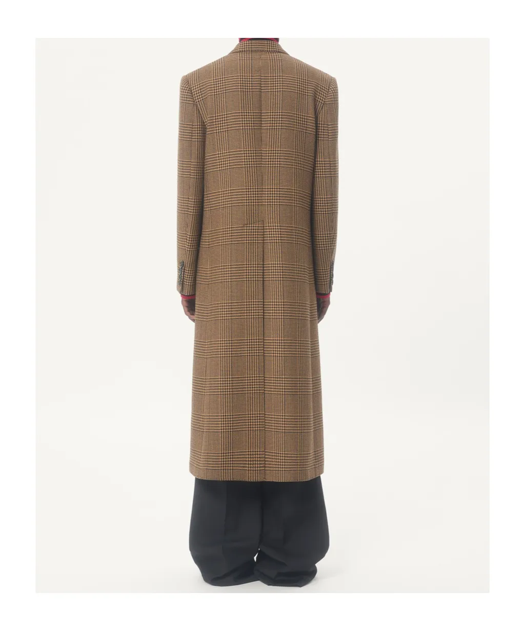 Check-Print Double-Breasted Coat