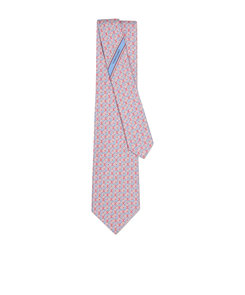 Gancini Square Print Silk Tie