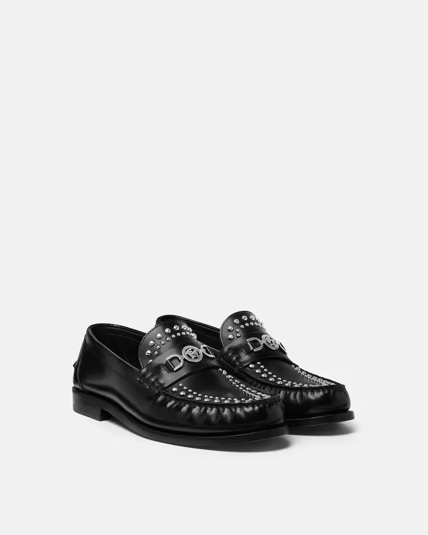Versace Embellished Round-Toe Loafers