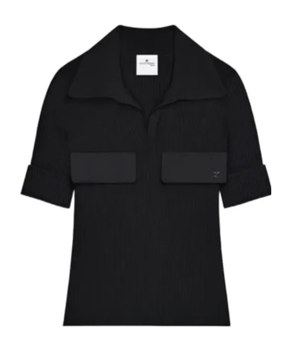 CourrÈGes Logo Embroidered Ribbed T-Shirt