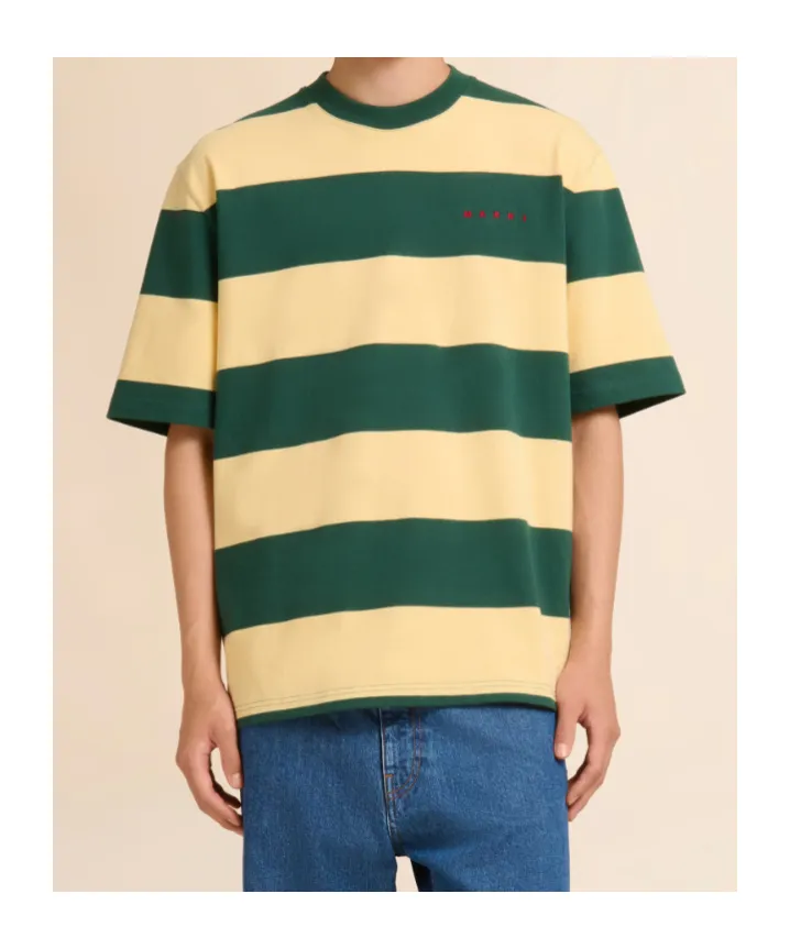 Green And Yellow Maxi-Stripe Cotton T-Shirt