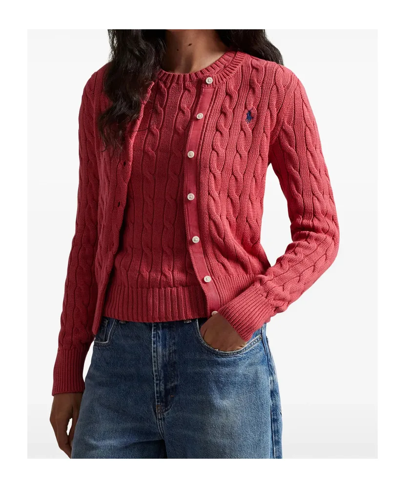 Polo Ralph Lauren Logo Embroidered Cable-Knit Cardigan