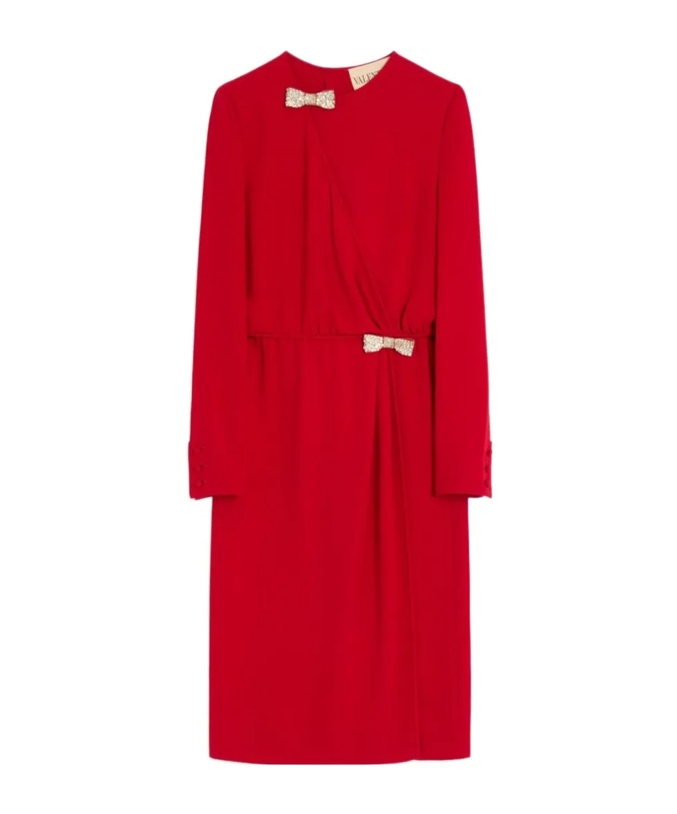 Valentino	Bow Embellished Long-Sleeved Dress