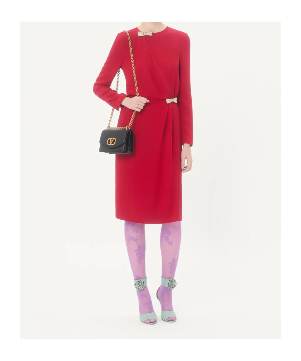 Valentino	Bow Embellished Long-Sleeved Dress