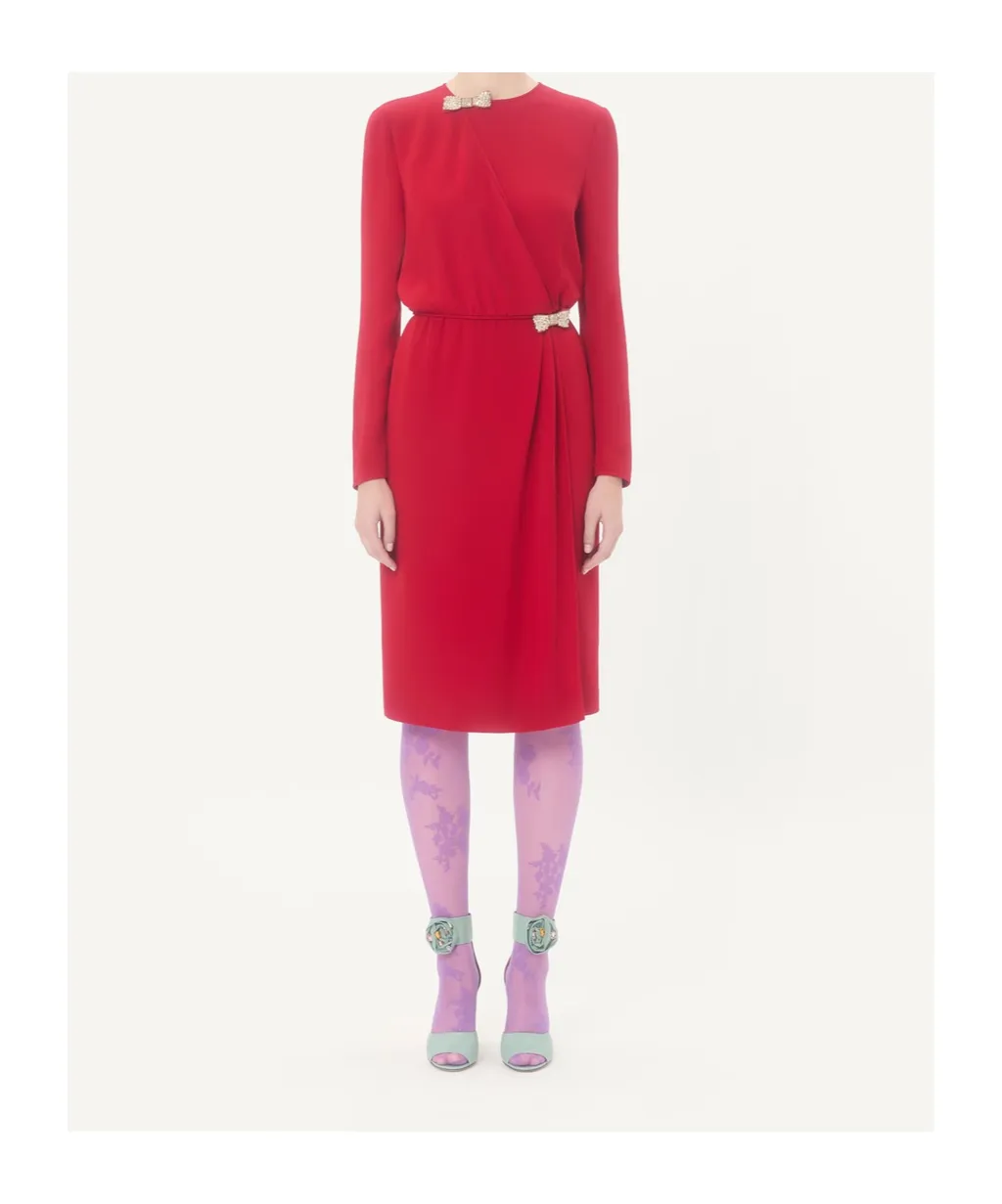 Valentino	Bow Embellished Long-Sleeved Dress