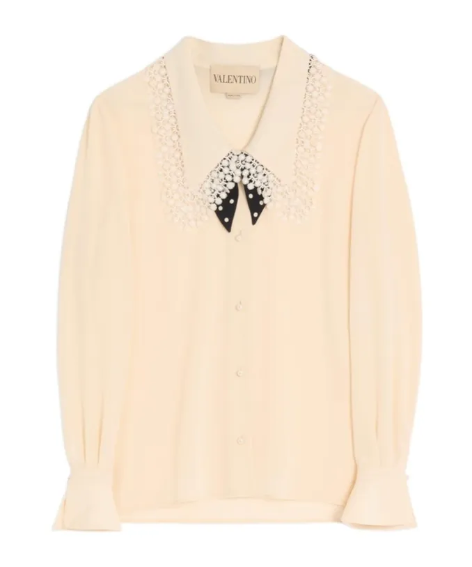 Valentino Lace Detailed V-Neck Shirt