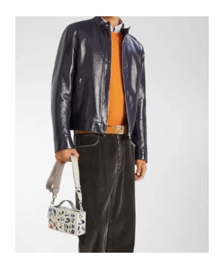 Fendi Zip-Up Leather Biker Jacket