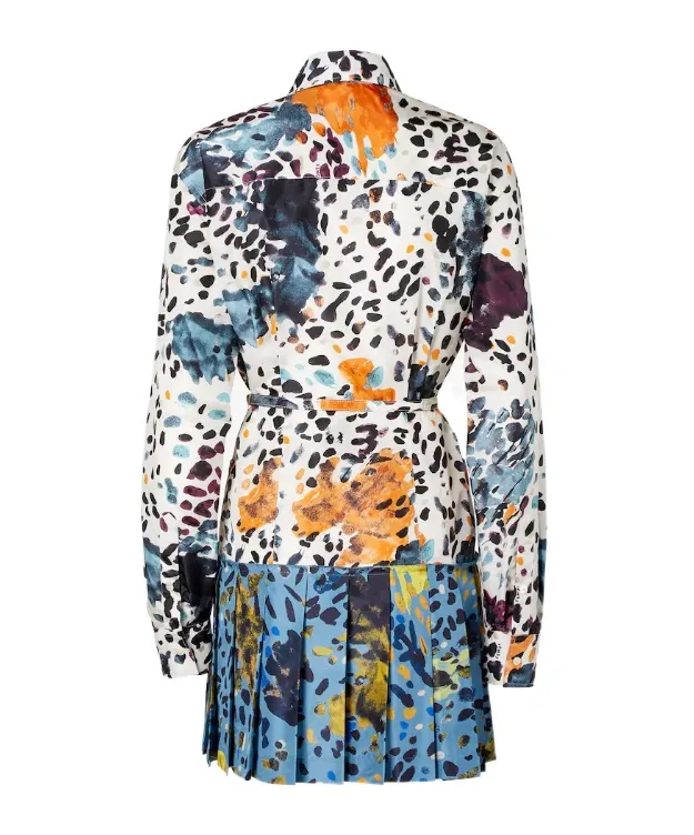 White And Light Blue Printed Silk Dress