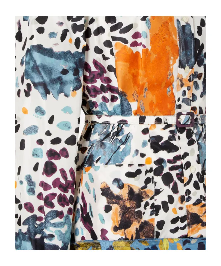 White And Light Blue Printed Silk Dress