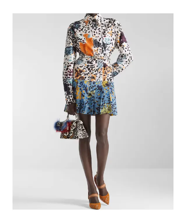 White And Light Blue Printed Silk Dress