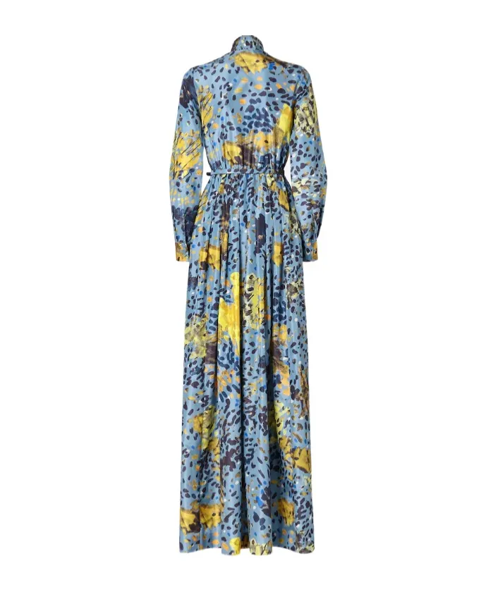 Light Blue Printed Silk Dress
