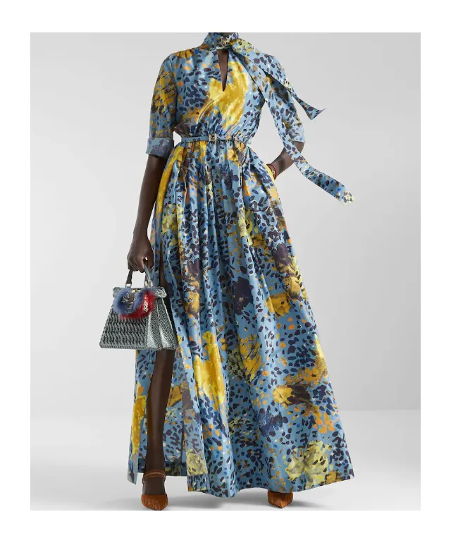 Light Blue Printed Silk Dress