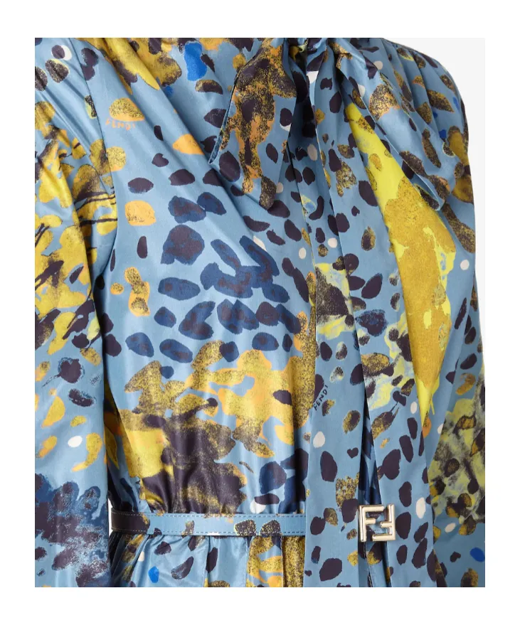 Light Blue Printed Silk Dress