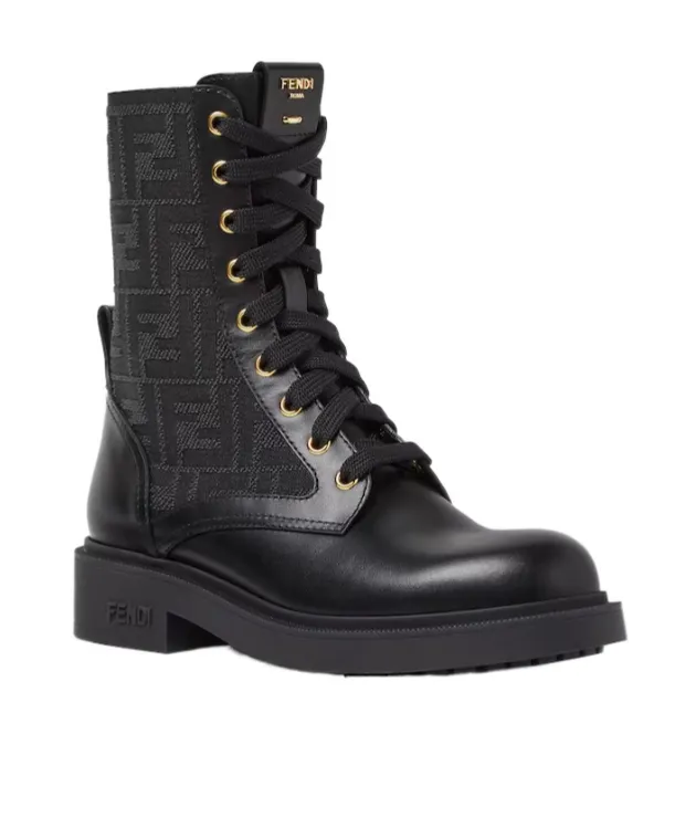 Fendi Filo Ff Jacqaurd Lace-Up Biker Boots