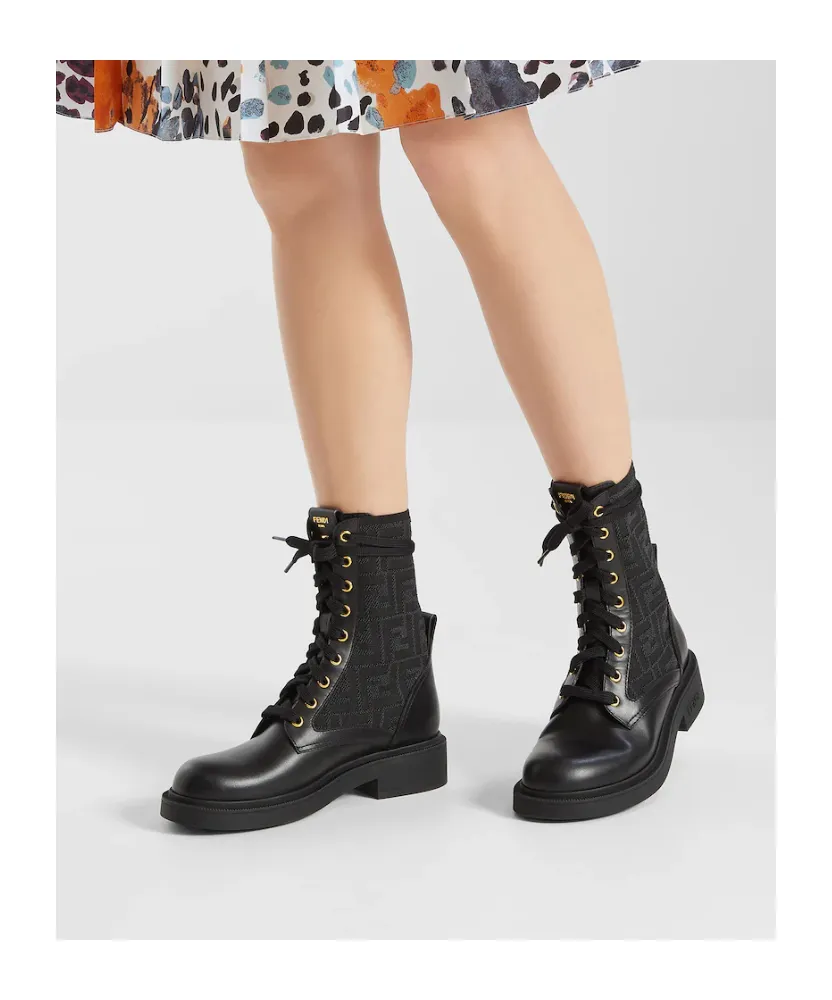 Fendi Filo Ff Jacqaurd Lace-Up Biker Boots