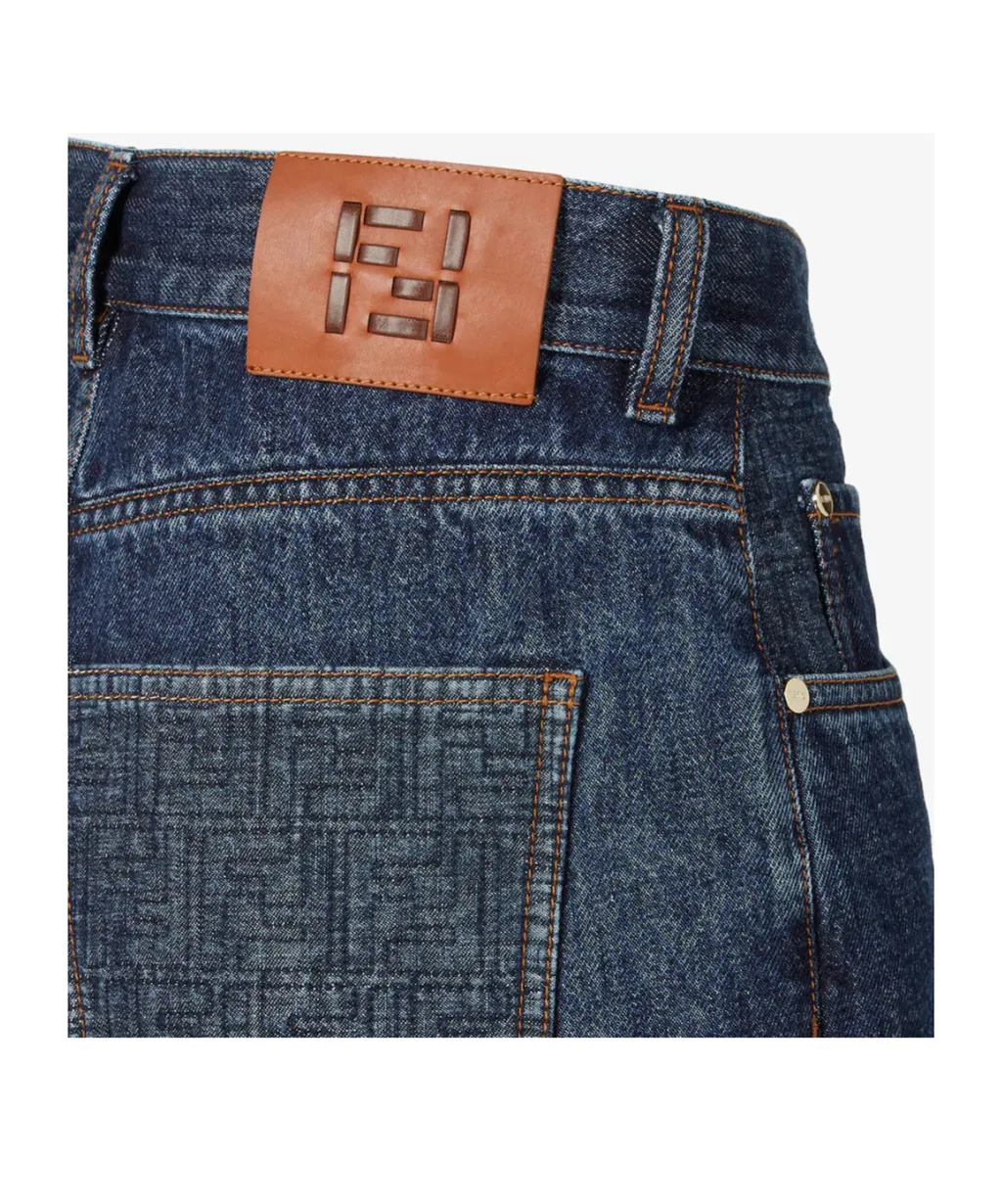 Fendi Logo Patch Denim Shorts