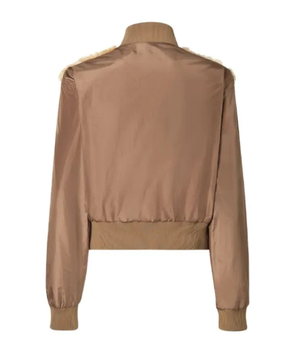Brown Mink And Taffeta Bomber Jacket