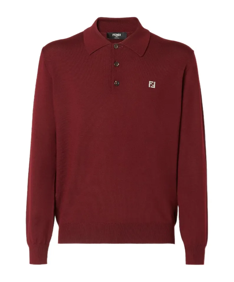 Fendi Ff Plaque Long Sleeved Polo Shirt