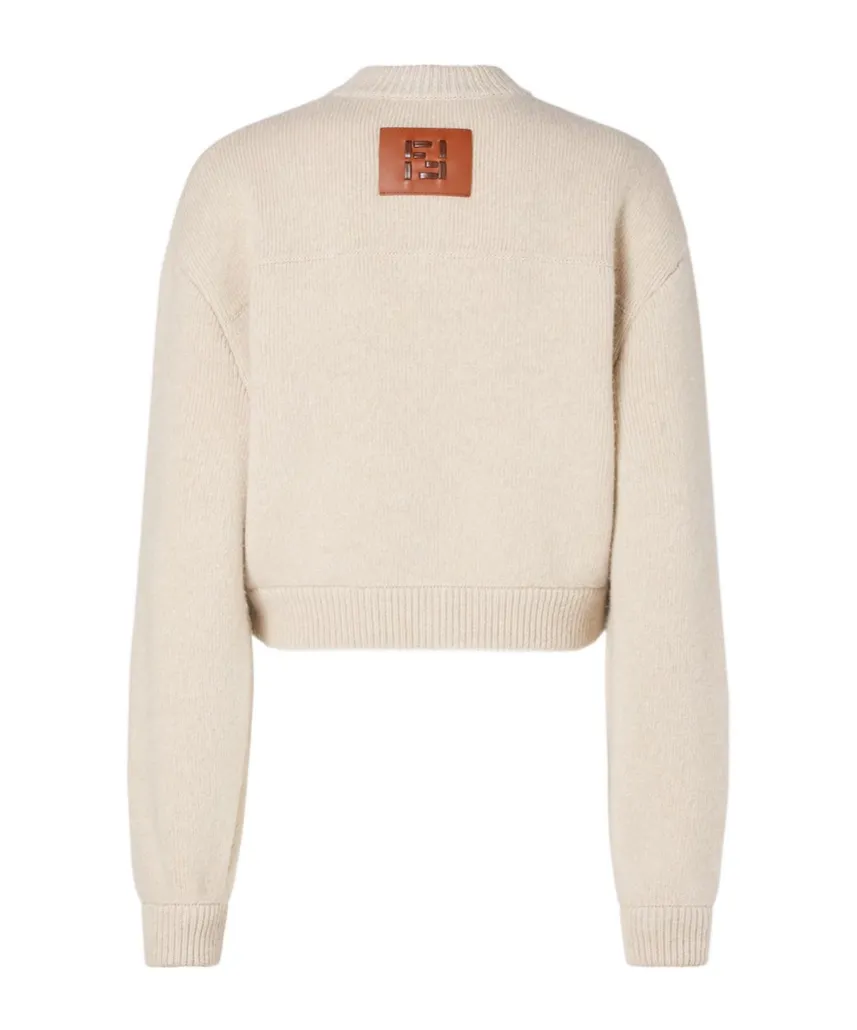 Fendi Button-Up Knitted Crewneck Cardigan