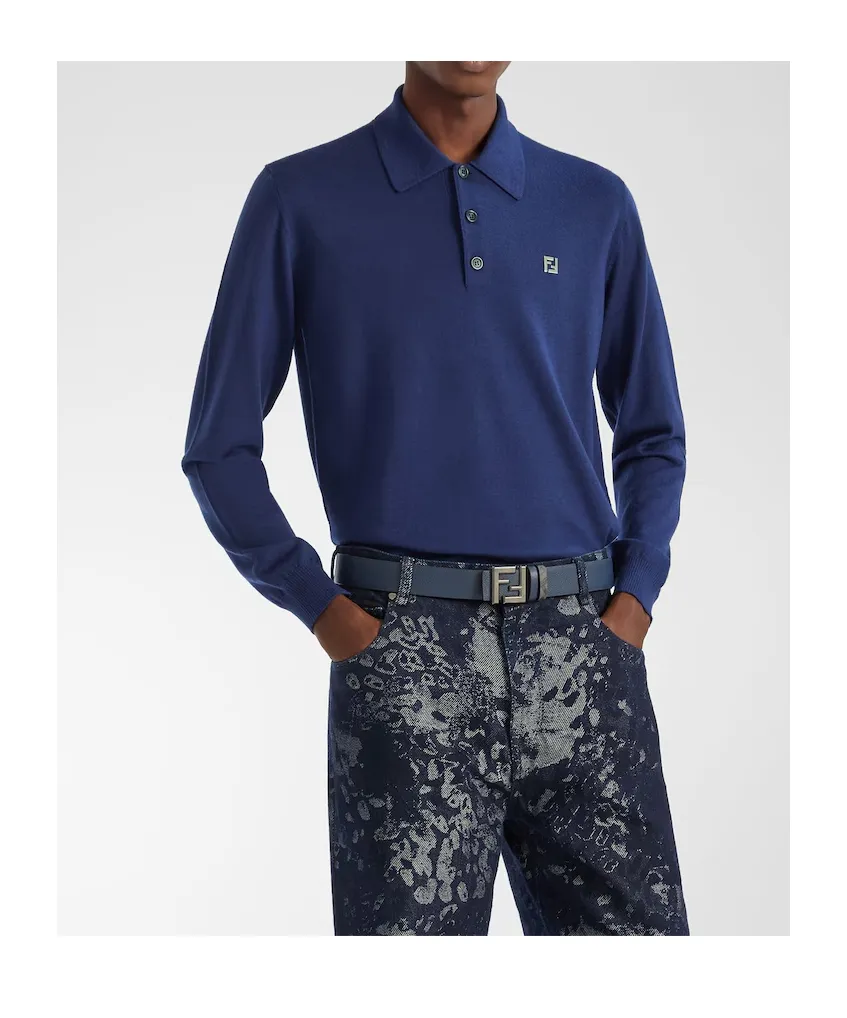 Fendi Ff Plaque Long Sleeved Polo Shirt