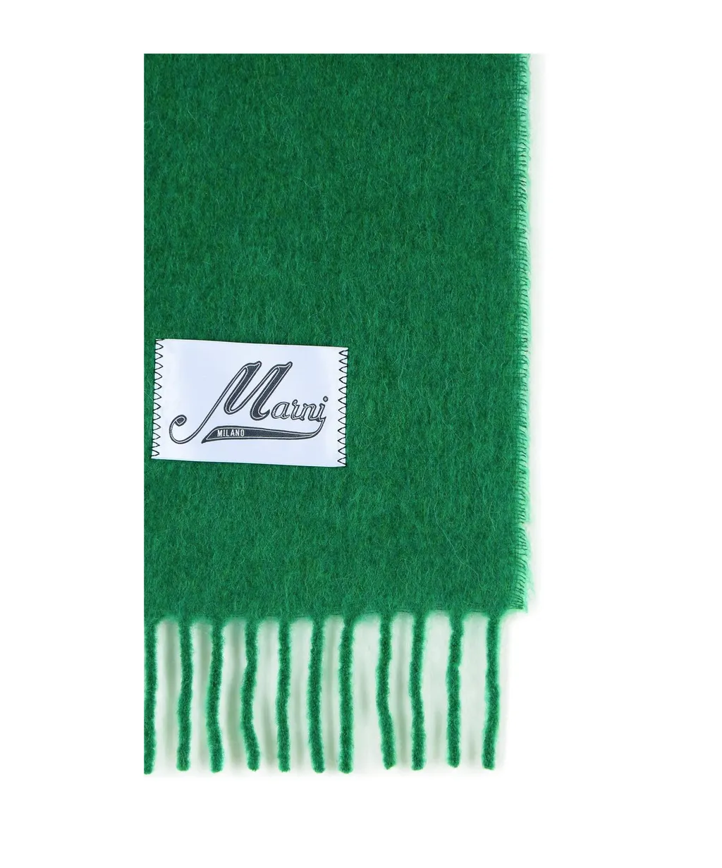 Marni Logo Patch Fringed Scarf