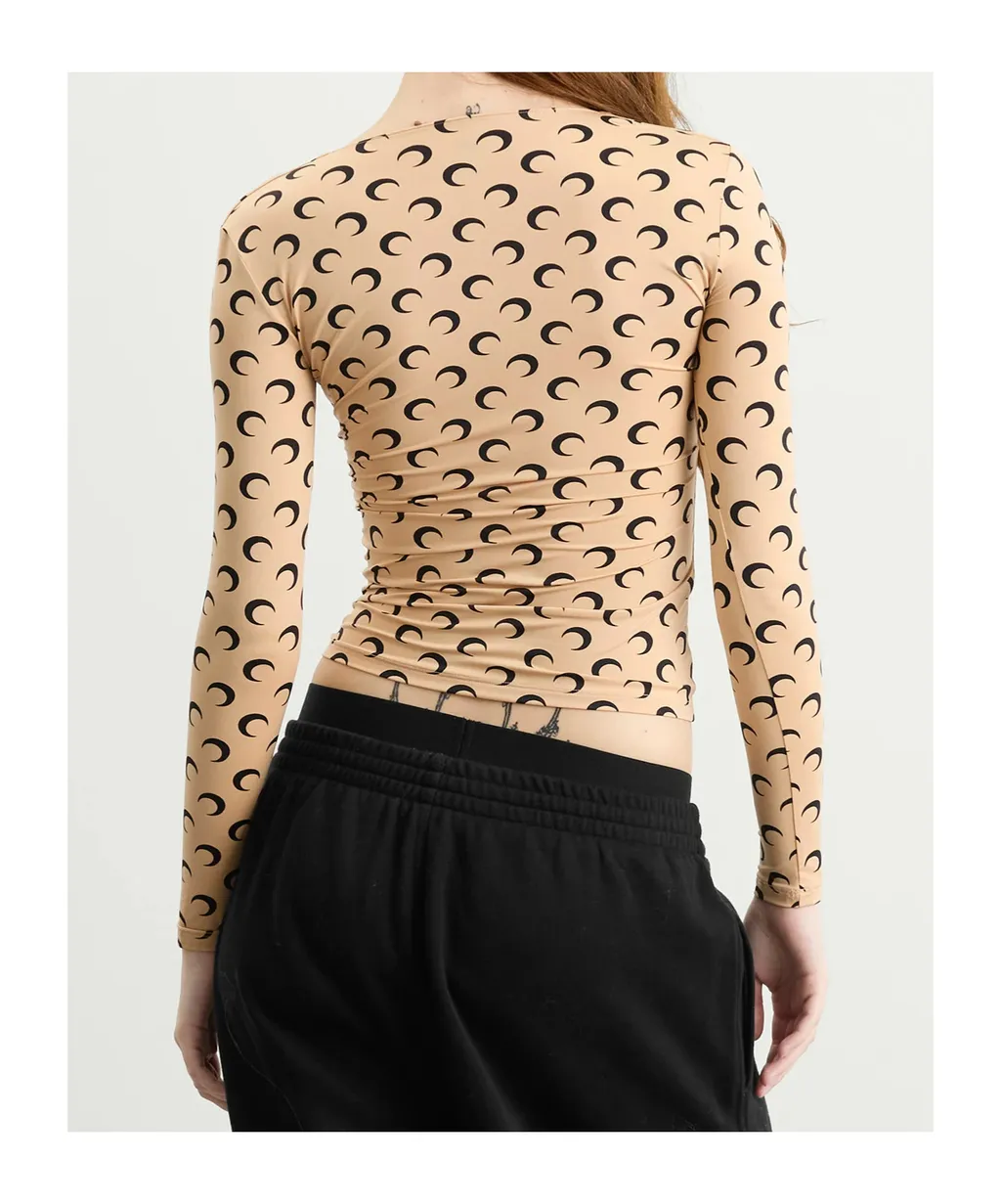 Marine Serre Moon Printed Jersey Square-Neck Top