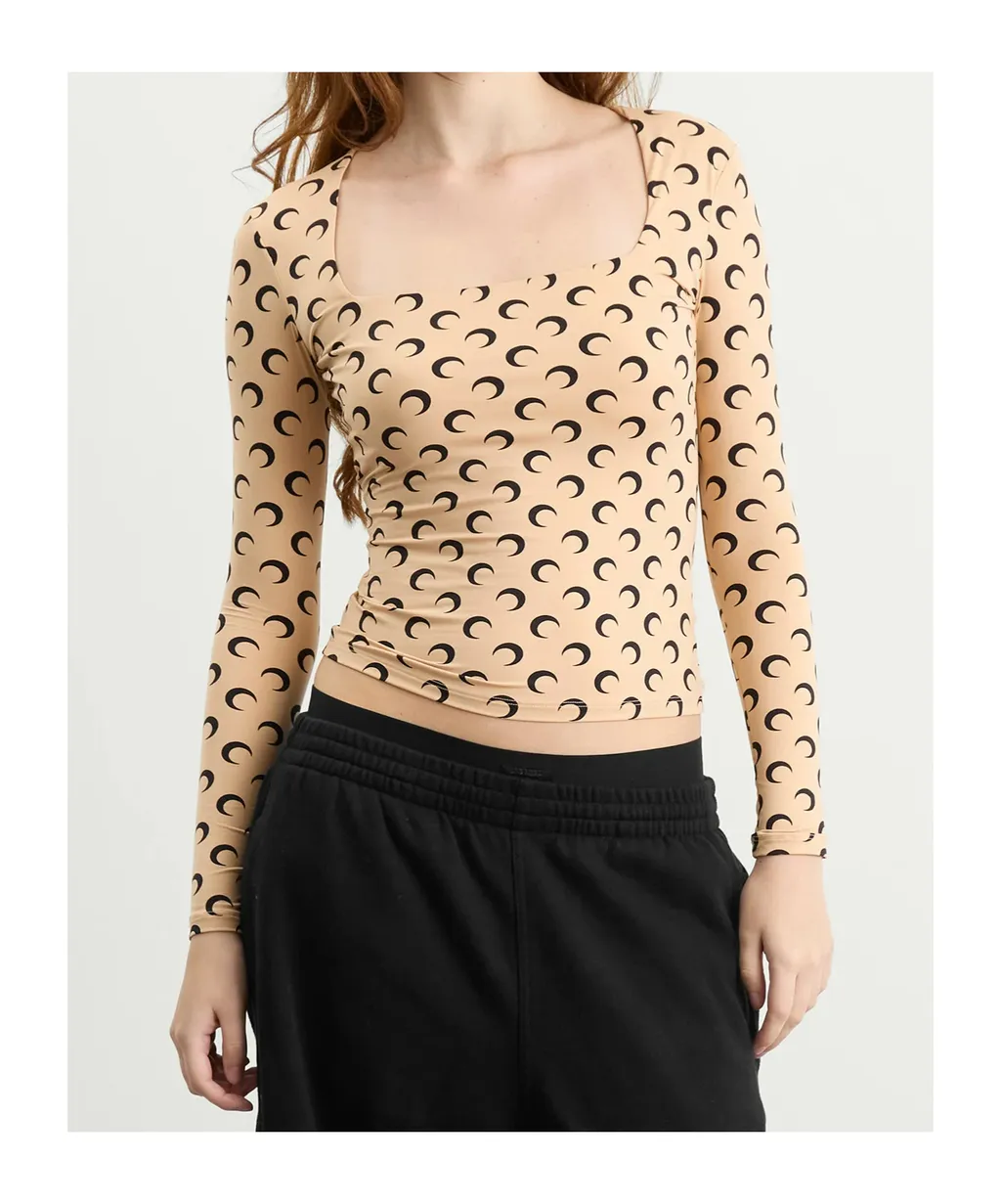 Marine Serre Moon Printed Jersey Square-Neck Top