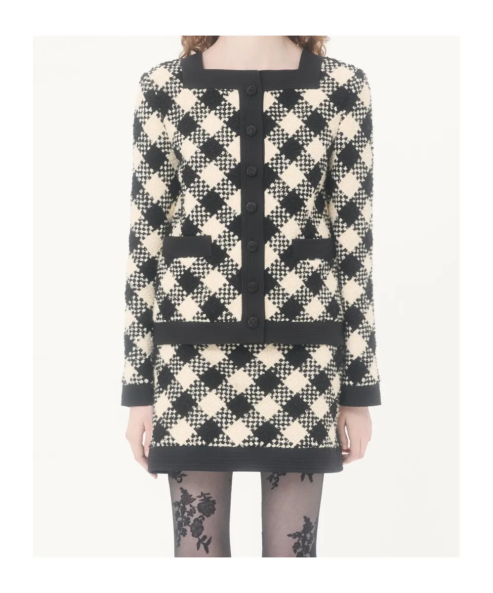 Valentino Damier Button-Up Tweed Jacket