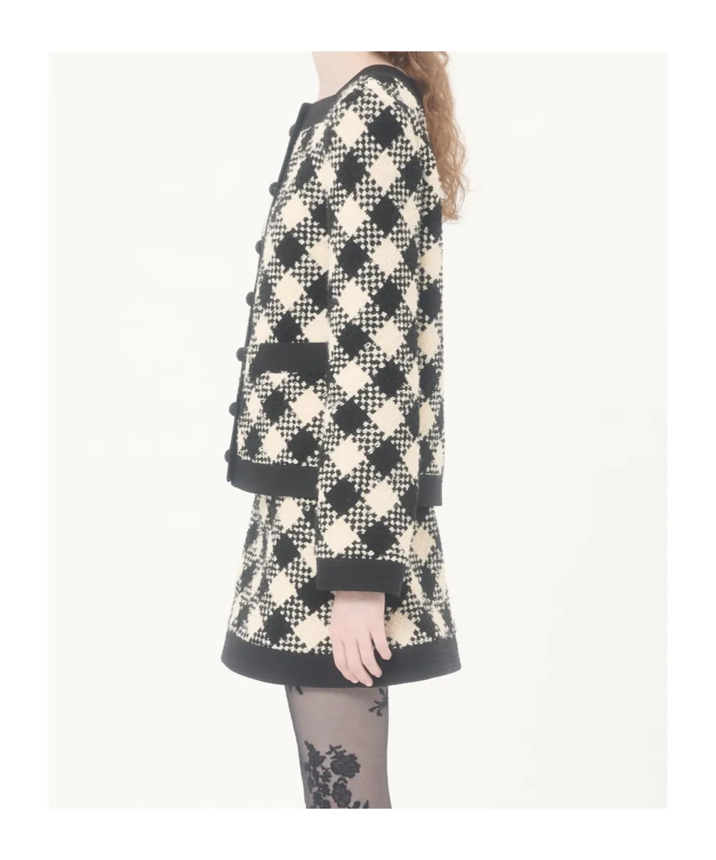 Valentino Damier Button-Up Tweed Jacket