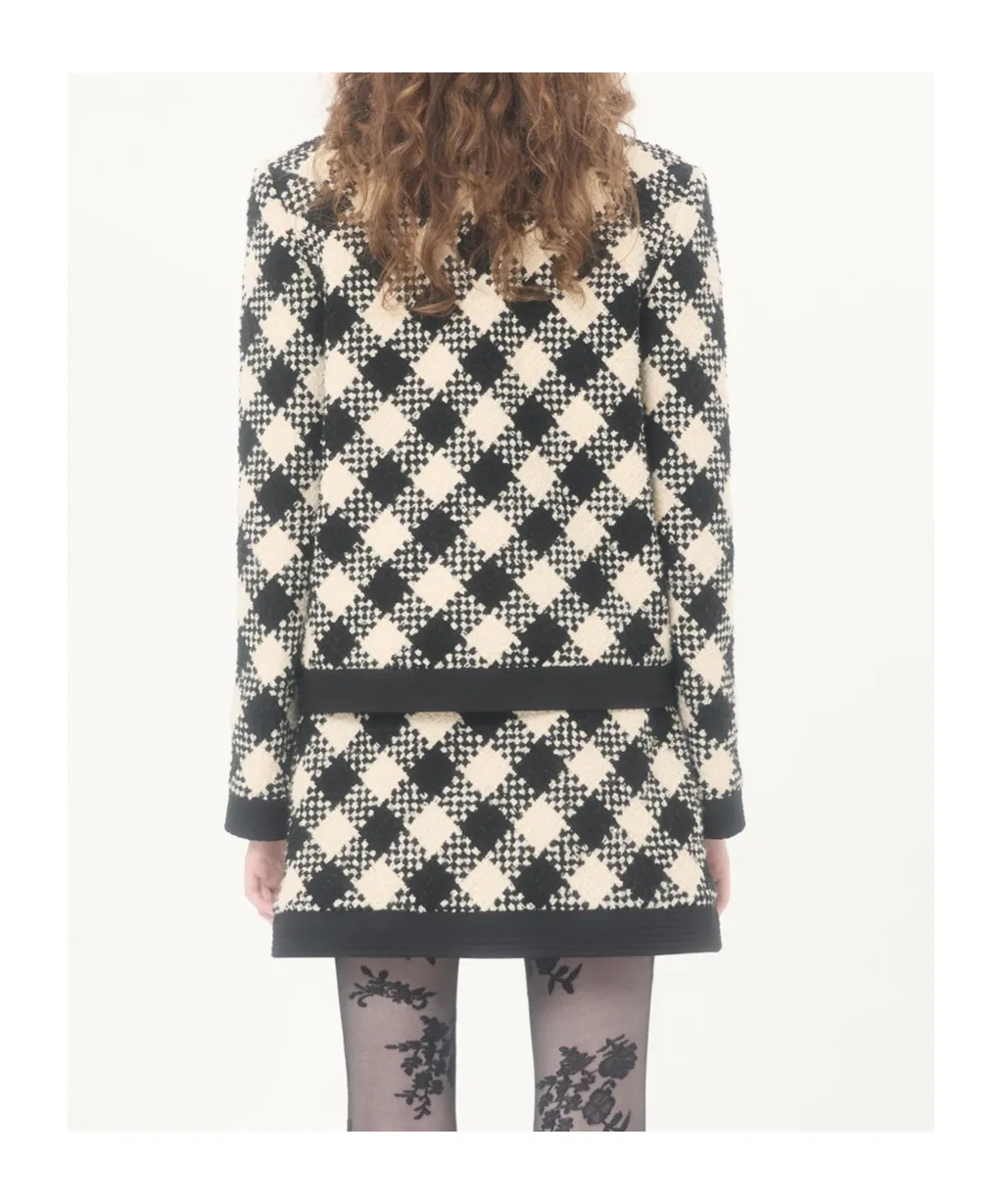 Valentino Damier Button-Up Tweed Jacket