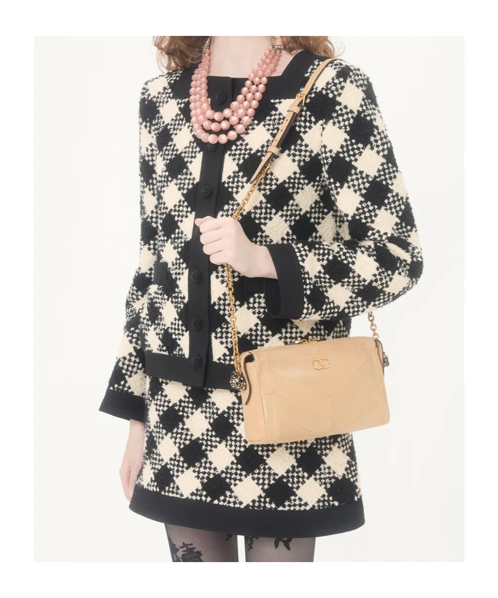 Valentino Damier Button-Up Tweed Jacket