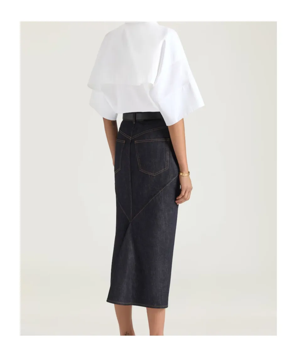 Midi Kickback Skirt In Raw Denim