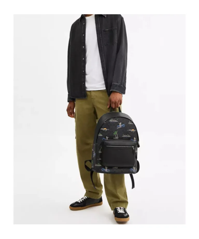 West Backpack In Signature Canvas With Surf Print