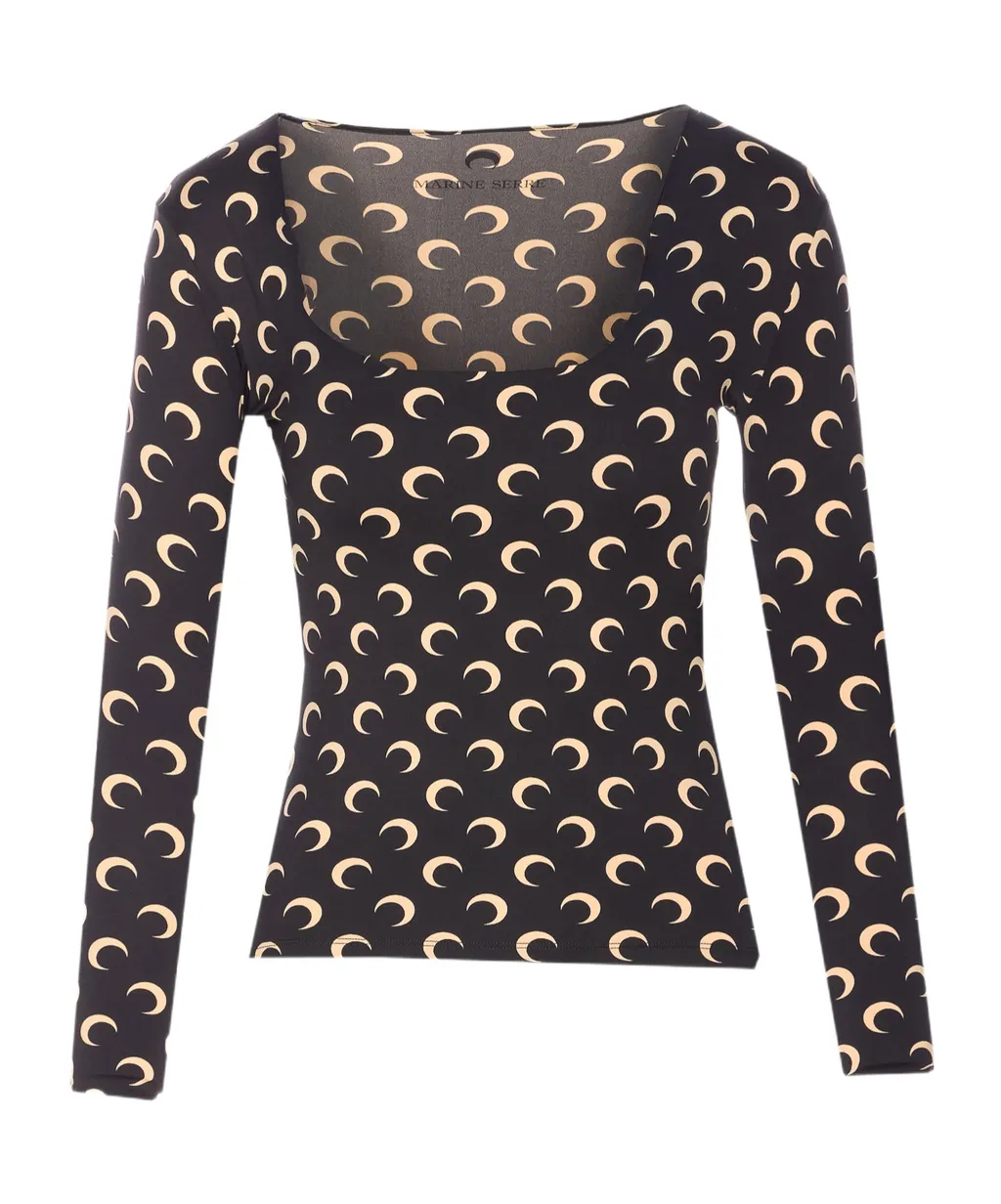 Marine Serre Moon Printed Jersey Square-Neck Top