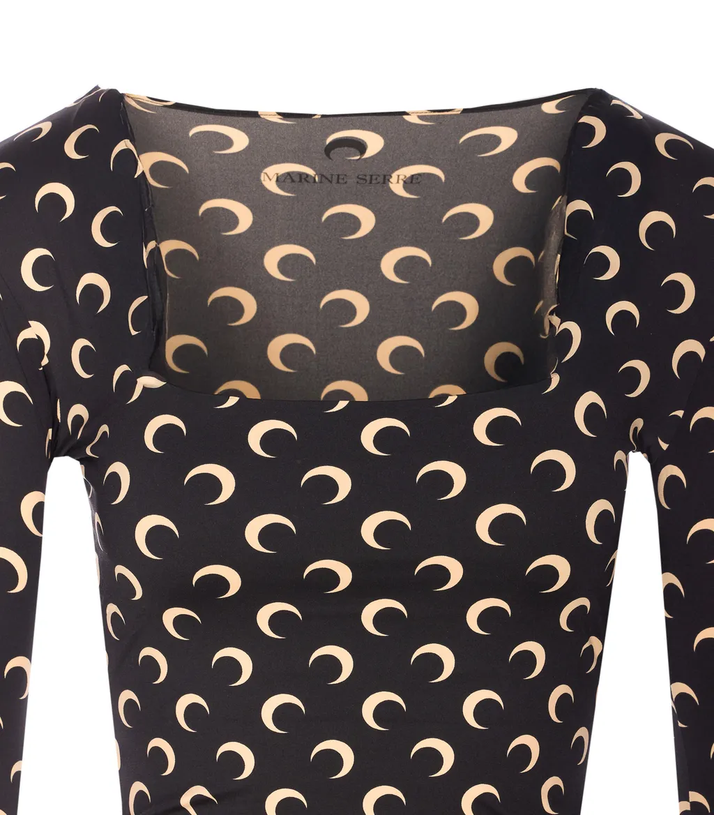 Marine Serre Moon Printed Jersey Square-Neck Top