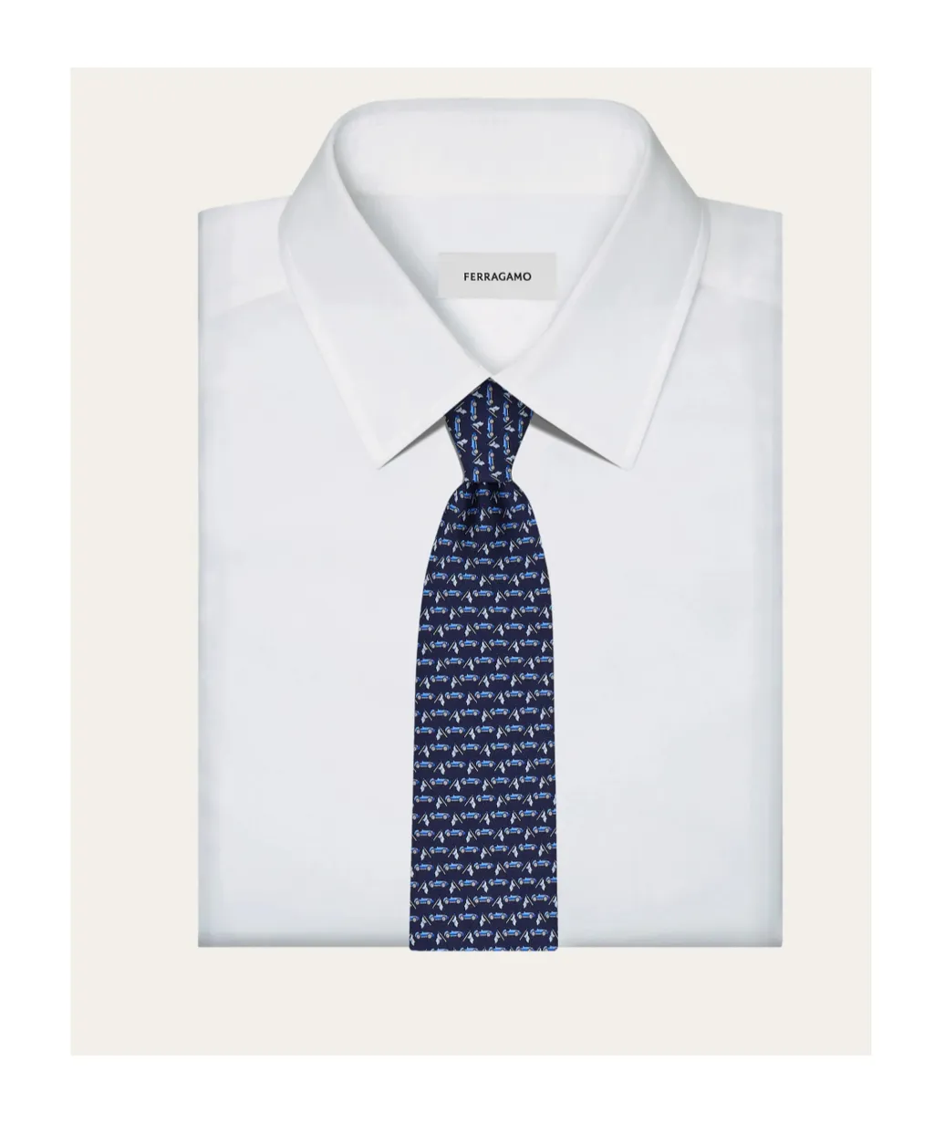 Race Print Silk Tie