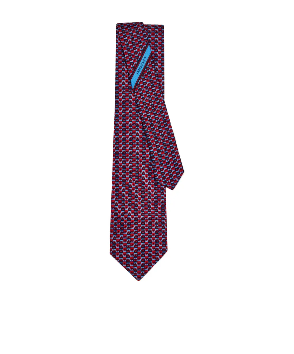 Gancini Bicolor Print Silk Tie