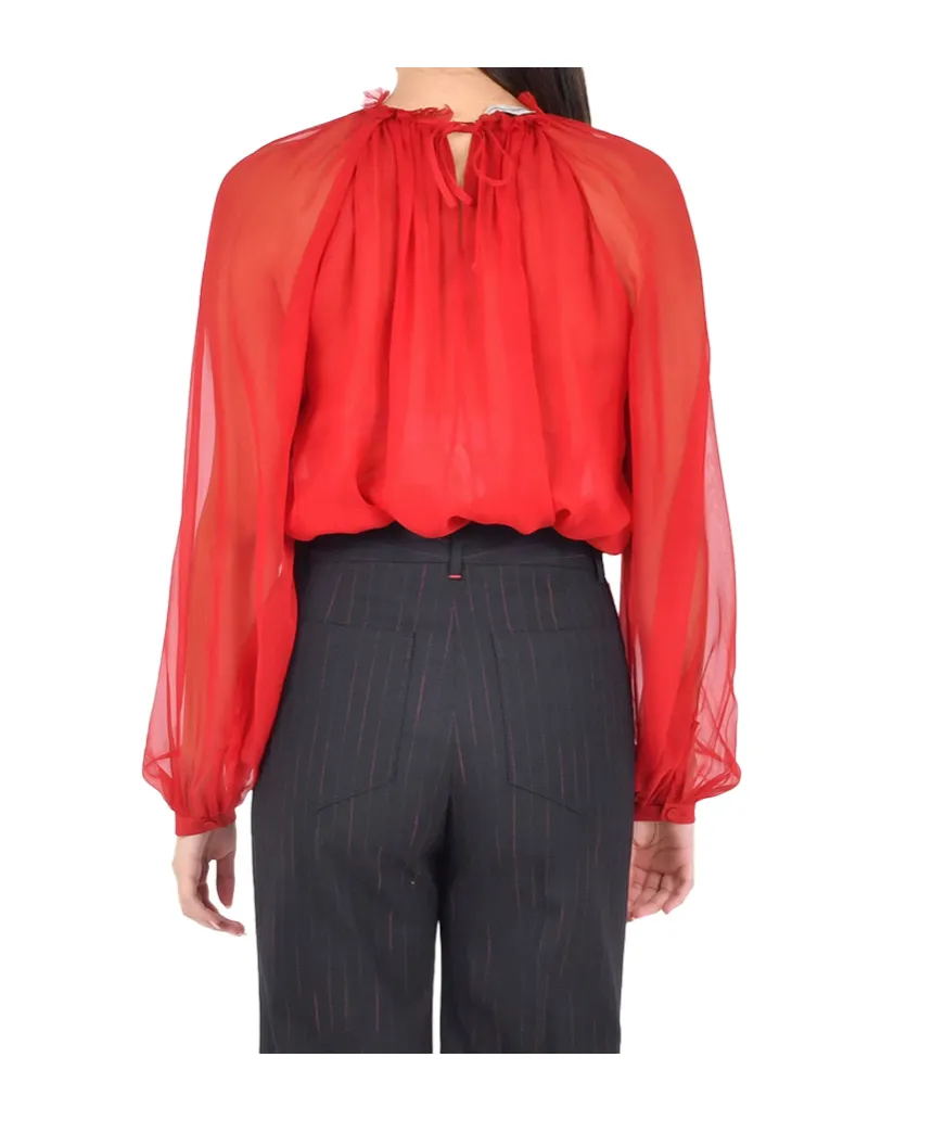 Alberta Ferretti Balloon-Sleeve Satin Blouse
