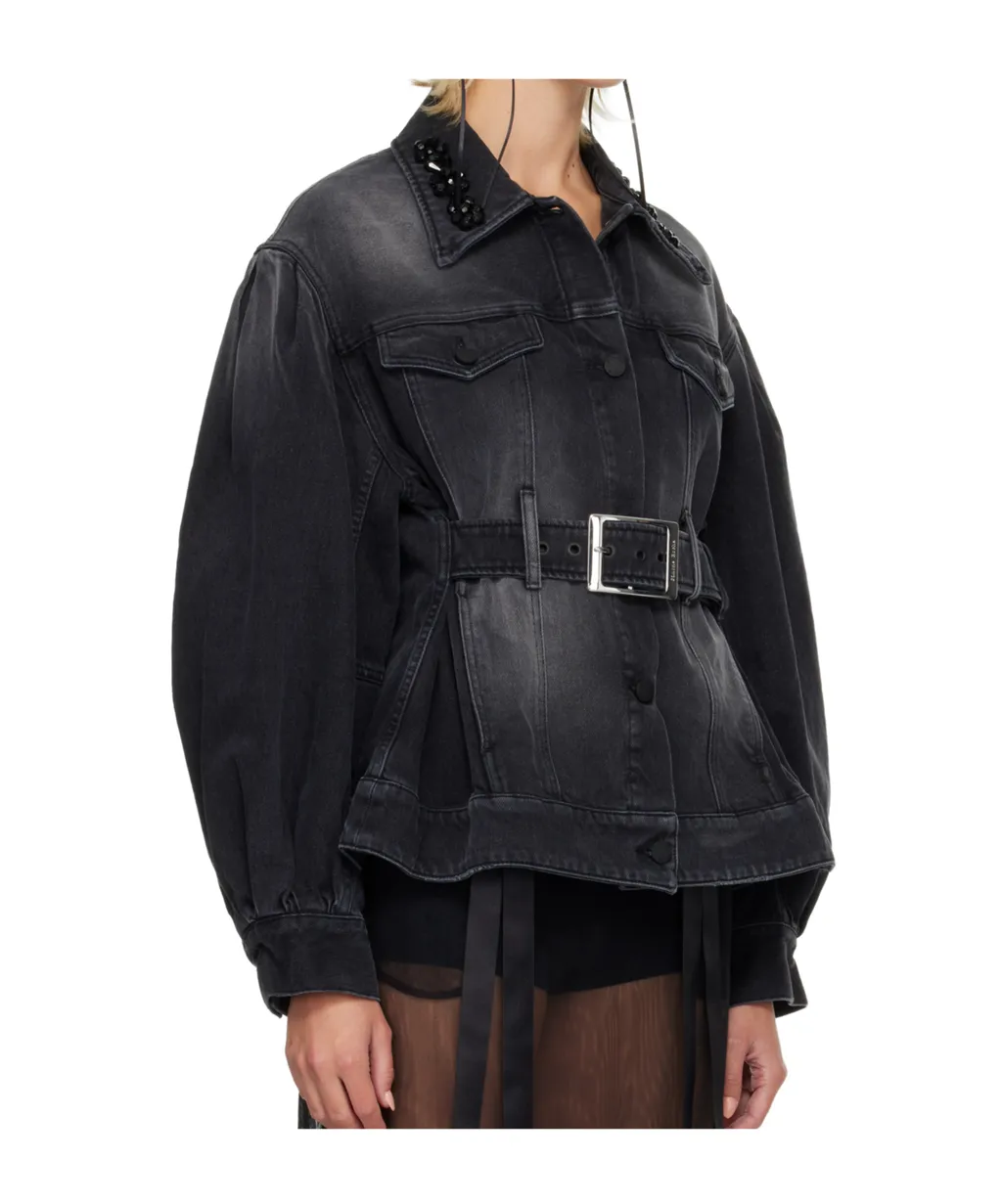 Denim Jacket With Decorative Carved Belt Details