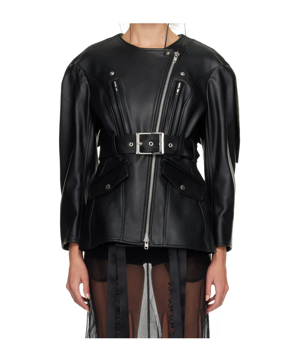 Leather Motorcycle Jacket With A Bow On The Back
