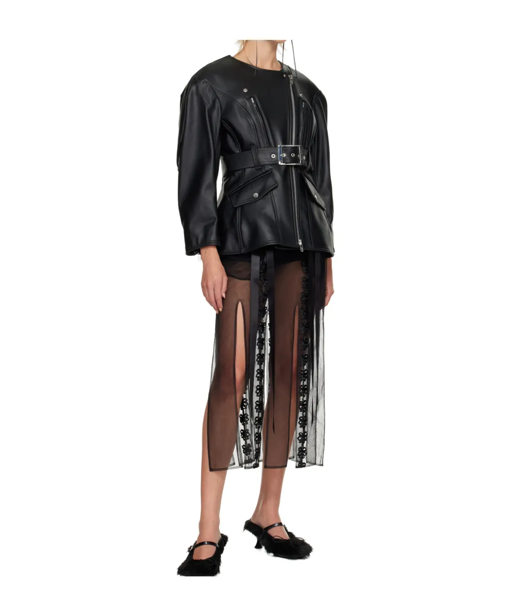 Leather Motorcycle Jacket With A Bow On The Back